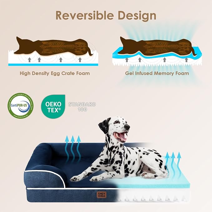 EHEYCIGA Orthopedic Dog Beds for Extra Large Dogs, Waterproof Memory Foam XXL Dog Bed with Sides, Non-Slip Bottom and Egg-Crate Foam Big Pet Couch Bed with Washable Removable Cover, Navy | Non-Slip Bottom and Egg-Crate Memory Foam Extra Large Pet Couch... - Image 4