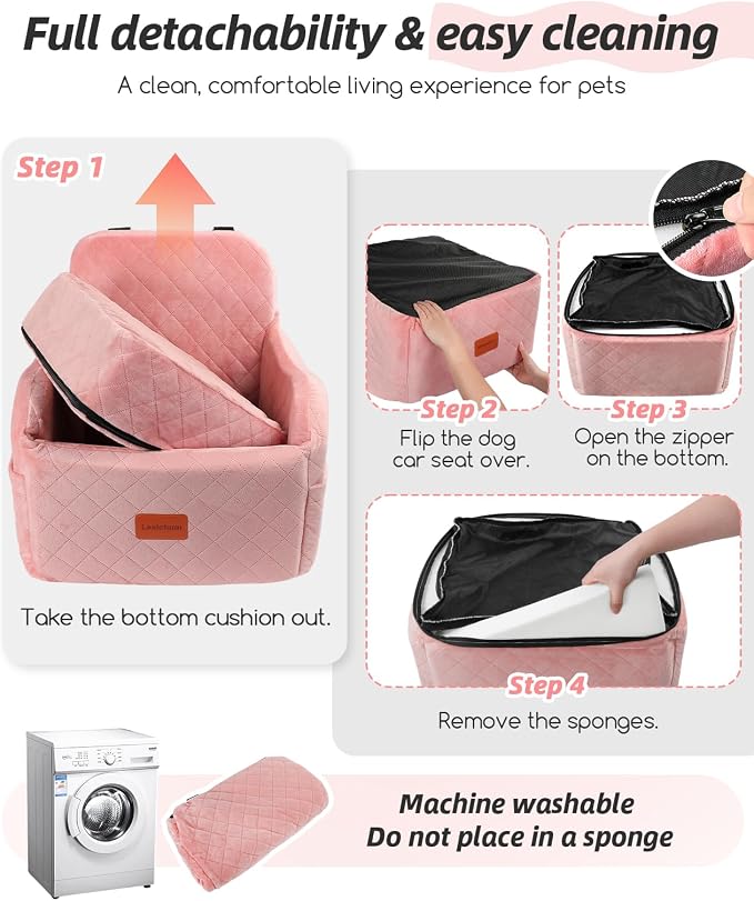 Lealchum Dog Booster Car Seat for Small/Medium Dogs,Soft Puppy Portable Car Seat with Elevated Cushion,Fits in Front/Back Seat,Fully Detachable and Washable,Easy to Install (Pink, Medium) - Image 6