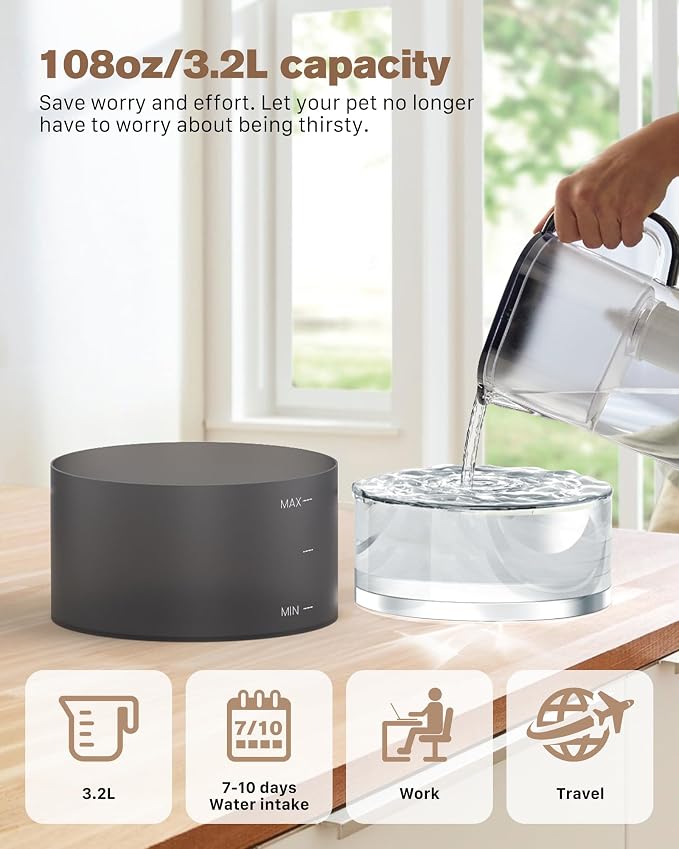 Cat Water Fountain: 108oz/3.2L Cat Fountain Super Silent Pet Drinking Dispenser - Water Fountains for Kitty Indoor - Quiet Pump and Faucet Design - Suitable for Cats and Dogs - BEMOONY | BPA-Free Pet Water Fountain - Water Fontains for Cats Indoor - Su... - Image 6