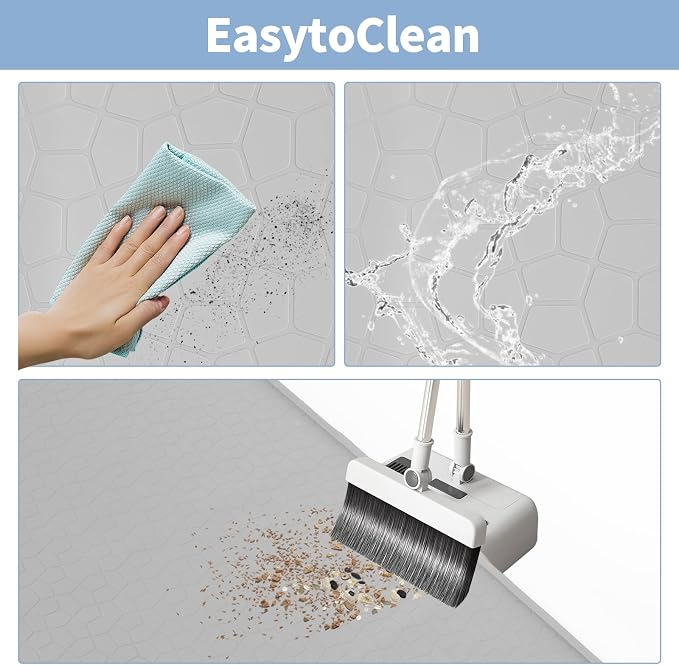 Cat Litter Box Mat, Waterproof Silicone Pad for Floor， Mat for Prevent Food and Water Overflow, Suitable for Small, Medium and Big Pet, 34" X 22" Cat Litter Mat,Light Gray。 - Image 4