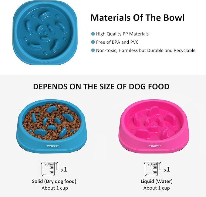 YINEYA 2PCS Anti-Choking Slow Feeder Dog Bowls Small Size Dog, Slow Feeder Cat Bowl, Supplies and Puzzle for Pet - Image 6