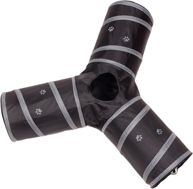 Cat Tunnel - Collapsible 3 Way Play Toy - Tube Fun for Rabbits, Kittens, and Dogs - Black/Grey - Image 3