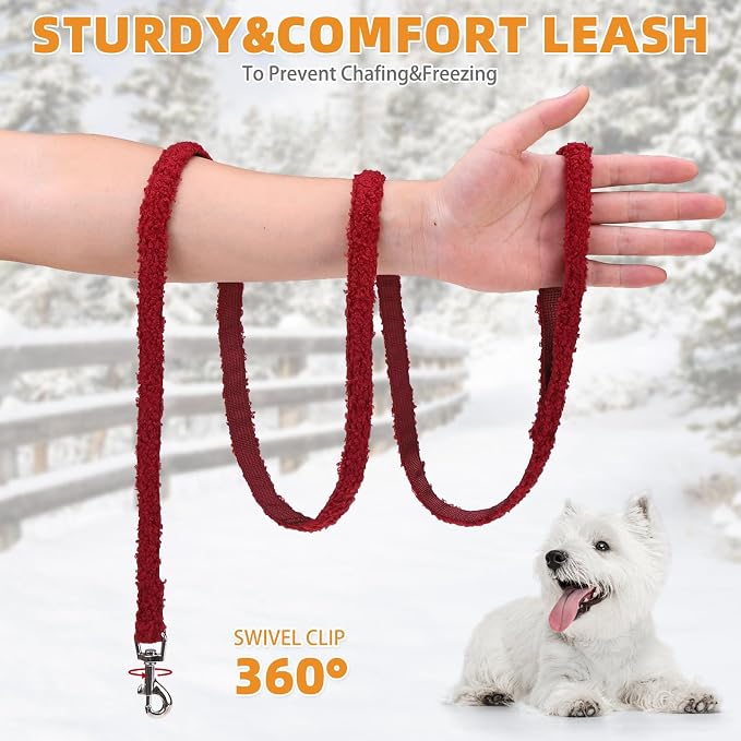 KOOLTAIL Christmas Plush Small Dog Harness and Leash Set, Warm Fleece No Pull Puppy Vest for Winter, Lightweight Reflective Step in Pet Harness for Medium Sized Dogs Boy Girl Outdoor Walking, Red M - Image 5