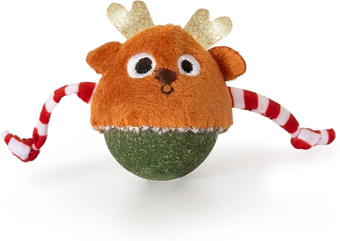 Mad Cat Roll Around Reindeer Catnip Bobbler Soft Plush Cat Toy, Pack of 1 | Holiday themed design with weighted wobble action, sparks batting, swatting and playful energy in felines every single day - Image 2