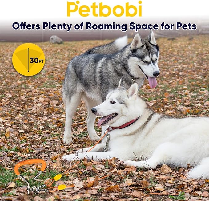 Petbobi Dog Tie Out Cable and Stake, 30ft Heavy Duty Dog Leads for Yard | 4in Shock Spring, 16in Spiral Ground Anchor, 360° No-Tangle Swivel, Chew-Proof Rustproof Wire, Up to 120 lbs, Outdoor Camping - Image 4