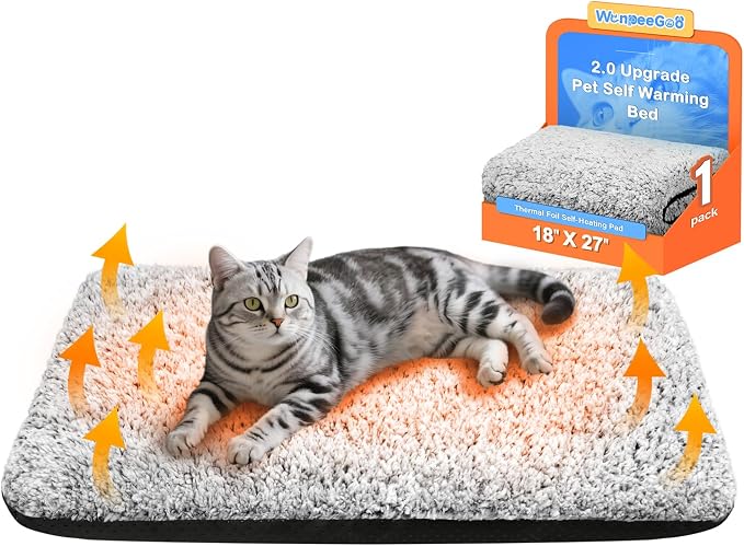 Self Warming Cat Bed, 2.0 Upgraded Thermal Mat for Indoor Cats, 18 x 27 In | Non-Electric Self Heating Cat Pad, Removable Washable Cover, Heat-Reflective Foil, Non-Slip Base for Kittens and Senior Cats by WanpeeGoo