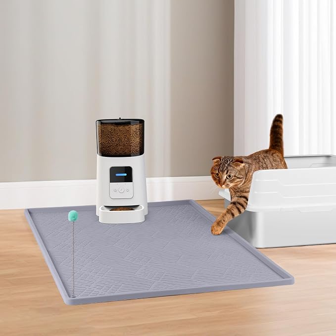 Silicone Cat Litter Box Mat 34'' x 22'' Cat Mat with Toy, Grey | Extra Large Litter Mat with lip, Non-Slip Waterproof Cat Litter Mat Litter Trapping Mat for Floor, Easy to Clean - Image 9