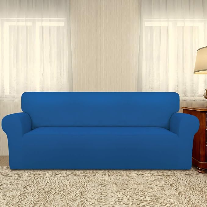 PureFit Stretch Oversized Couch Covers Fleece Sofa Slipcovers Classic Blue | 1-Piece Sofa Cover Washable Soft Couch Protector, Couch Slipcover with Non Skid Foam and Elastic Bottom for Kids, Dogs - Image 2