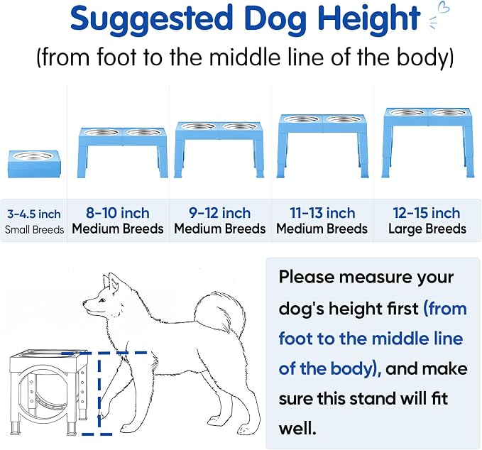 XIAZ Elevated Dog Bowls Large Breed Raised Dogs Bowl Stand Large/Medium Sized Dog Stainless Steel Food Water Bowl Stands 5 Heights Adjustable 9/11/12/15in Pet Feeder Dish Station - Image 9