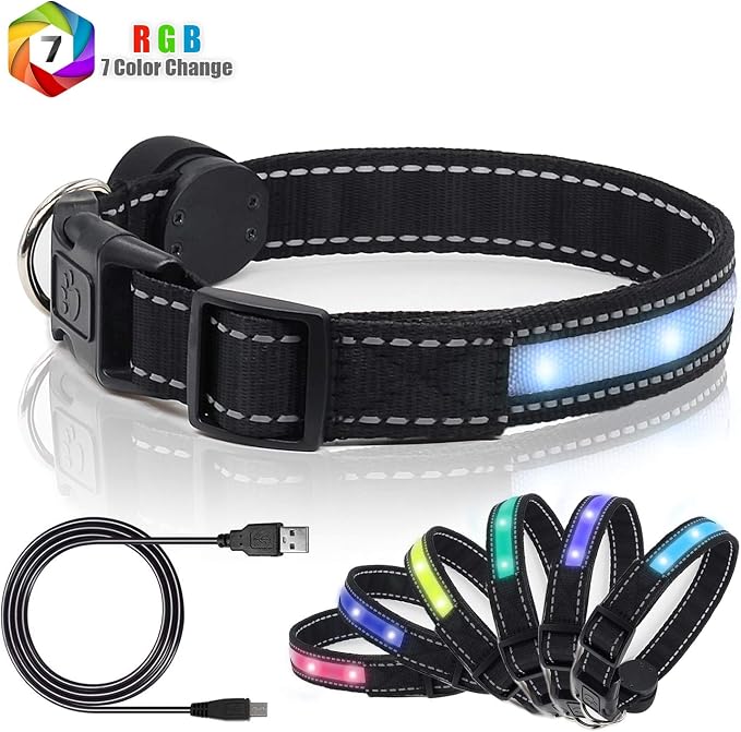 Light Up Dog Collars,Safety LED Dog Collars USB Rechargeable 7 Changing Colors Glow in The Dark Dog Walking Light,Neon Adjustable Safety Buckle Lighted Dog Collar for Small/Medium/Large Dogs, XL Size - Image 3