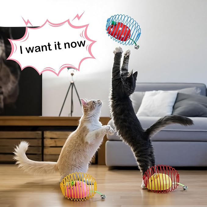 Jecery 5 Pcs Cat Toys Spring,Fruit Mouse,Multicolor | Interactive Metal Cat Toy, Stretchable Rolling Ball, for Indoor Cats, Colorful Playful Coils, Kitten Pet Supplies - Image 5