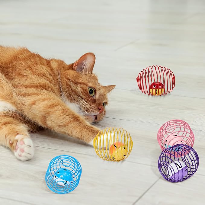 Jecery 5 Pcs Cat Toys Spring,Bell,Multicolor | Interactive Metal Cat Toy, Stretchable Rolling Ball, for Indoor Cats, Colorful Playful Coils, Kitten Pet Supplies - Image 7