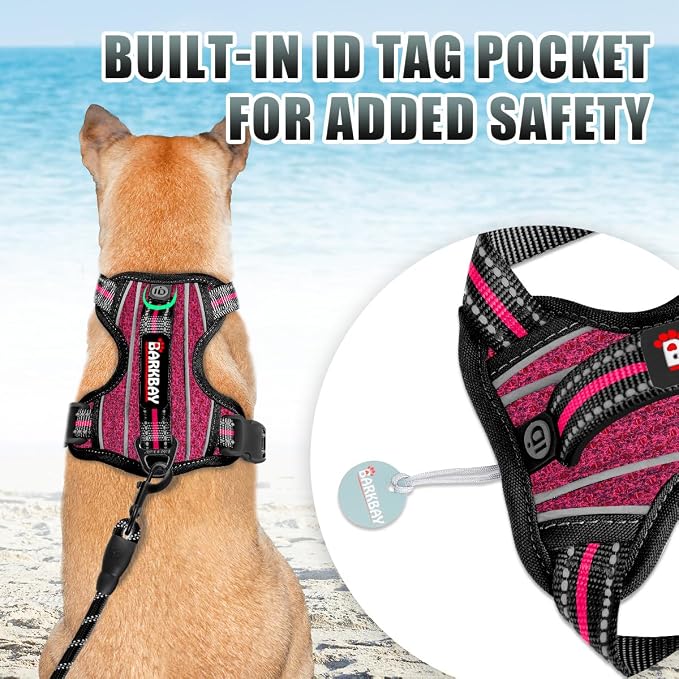 BARKBAY No Pull Dog Harness Large Reflective Dog Harness with Front Clip and Easy Control Handle for Walking Training Running with ID tag Pocket(Pink/Black,L) - Image 2