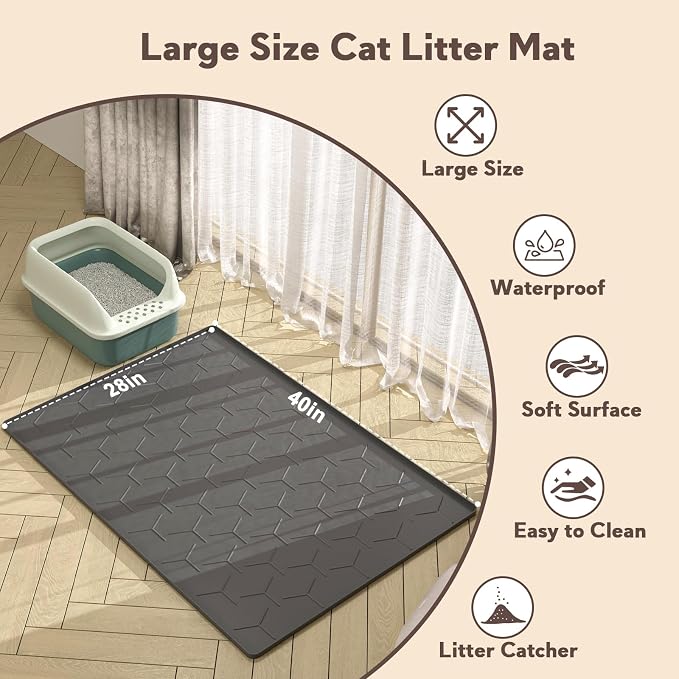 Garoopion Silicone Cat Litter Mat Large 40" X 28", Easy to Clean, Black | Large Size Waterproof Silicone Mat with Raised Edges, Catch Litter, Protect Floor from Urine, Multi-Use for Dog/Sink/Kitchen - Image 5