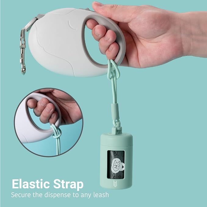 SVD.PET Retractable Dog Poop Bag Dispenser and Waste Bag Holder Kit, Green | Lightweight, Stretchy Strap Fits Any Dog Leash, Leak-Proof Bag Starter Roll Included, Dog Essentials for Walking and Travel - Image 4