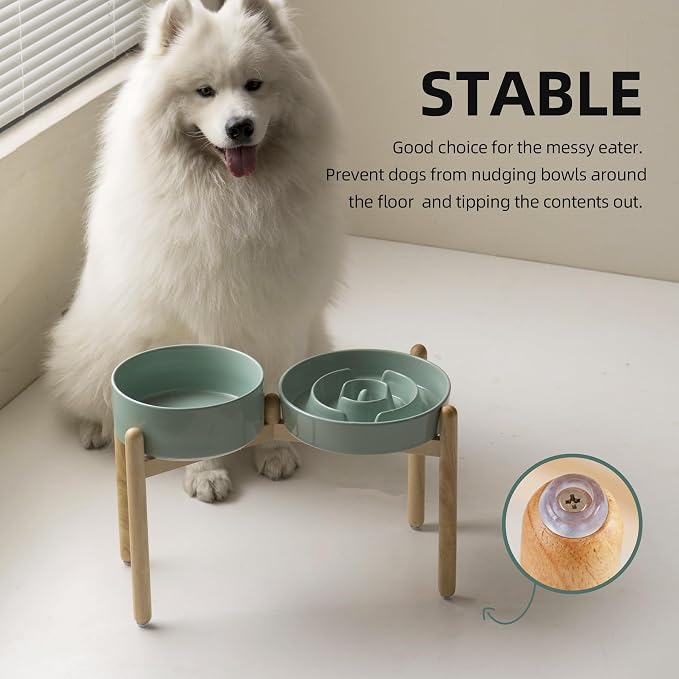 Havniva Elevated Slow Feeder Dog Bowls, Ceramic Dog Bowl Slow Feeder Set | 3.2 Cups Raised Slow Feeder Dog Bowl for Large Breed, 8.2” Dog Water Bowl with Wooden Stand, Puzzle Dog Food Bowl, Non-slip - Image 7