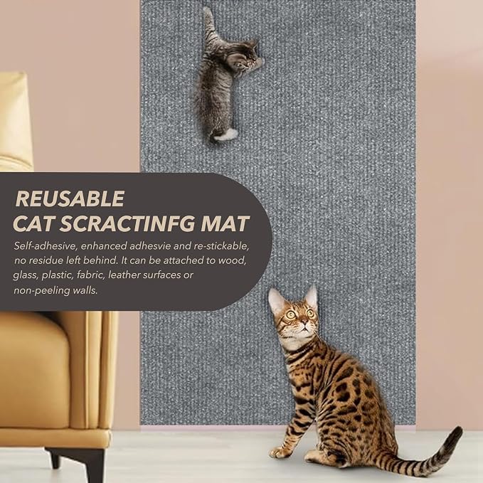 78.7"X15.8" Cat Scratching Mat, Self-Adhesive Cats Carpet, DIY Scratch Furniture Protector for Couch, Sofa, Wall & Doors, Durable Cat Scratch Guards Couch Cats Scratcher from Claw (Grey) - Image 5