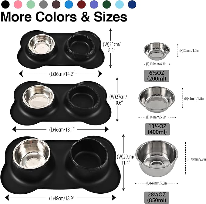 Dog Bowls 2 Stainless Steel Bowl for Pet Water and Food Feeder with Non Spill Skid Resistant Silicone Mat for Pets Puppy Small Medium Cats Dogs - Image 3