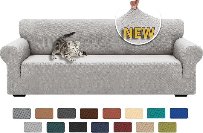 XINEAGE New Extra Large Couch Cover for 3 Cushion Couch (91"-110") 1 Piece Stretch Oversized Sofa Slipcovers Jacquard 4 Seater Furniture Protector Elastic Bottom for Kids,Pet (XL Sofa, Silver Grey) | High-Stretch Fabric. Wear-Resistant, Pet Friendly. E... by XINEAGE