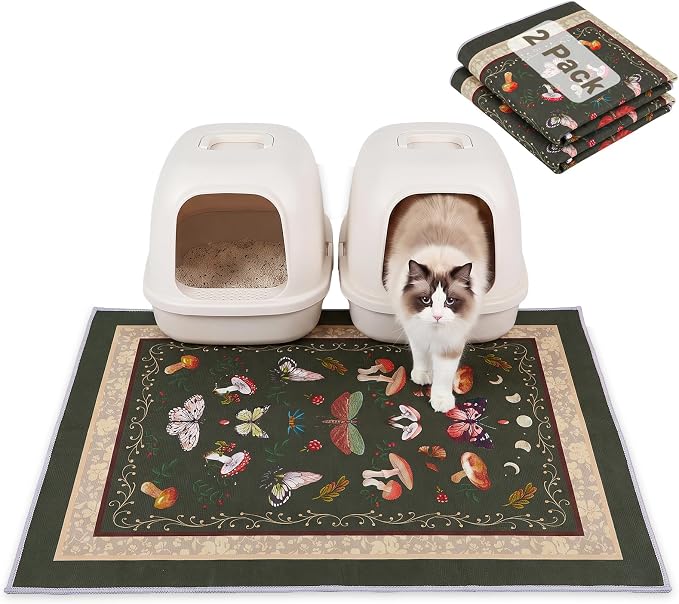 Bienbee Cat Litter Mat, 2 Pack 33" x 22" Machine Washable for Litter Boxes | Cat Litter Rug with Waterproof Backing, Non-Slip Grip and Soft On Kitty Paws to Catch Litter and Protect Floor by Bienbee