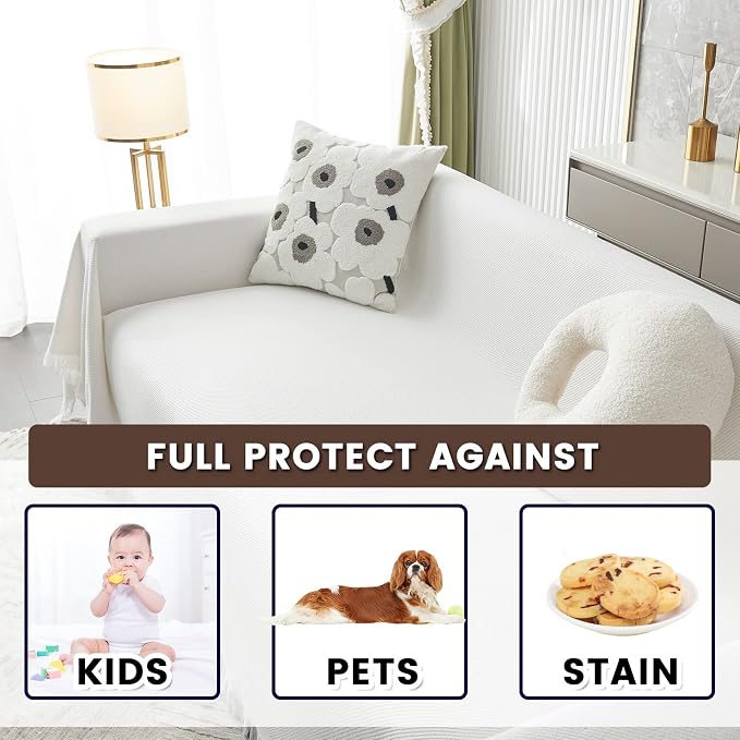 MYSKY HOME Geometrical Sofa Covers, Sectional Couch Covers for 2 Cushion Couch Couch Cover Living Room Sofa Throws Sofa Slipcovers for Pets, Kids (Large, 71" x 102", White) - Image 5