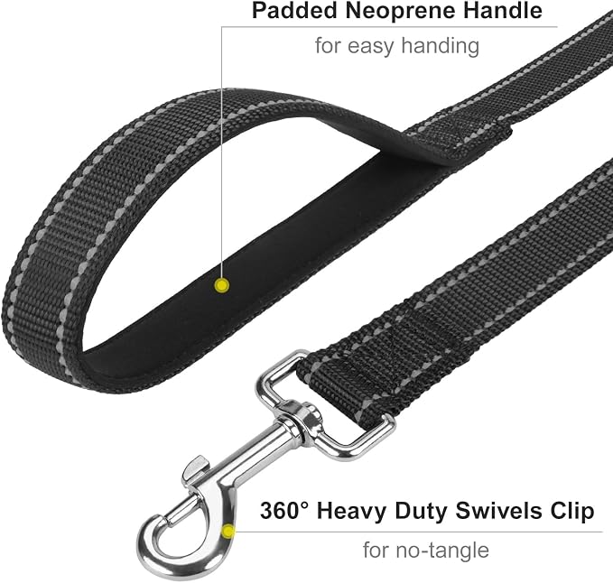 6FT Reflective Dog Leash, Padded Handle for Medium Large Dogs | Comfortable Nylon, Soft Handle Cushioning, Reflective Safety at Night, Walking Leash for Park & Hiking (1in, Black) - Image 5
