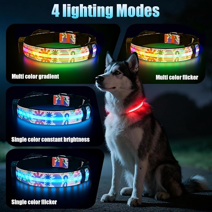 LED AirTag Dog Collar - Brightest Light Up Dog Collars, Flower XL | IP68 Waterproof Air Tag Dog Collar Holder, 1,600 Feet of High Visibility, Magnetic Charging, Dog Lights for Night Walking - Image 2