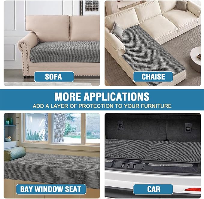 H.VERSAILTEX Plush Chenille Dog Bed Cover Thick Soft Sofa Cover for 3 Cushion Couch Anti Slip Couch Cover Furniture Protector for Dog, Pet, Cat (35" x 82", Grey) - Image 6