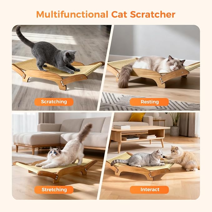 Extra-Larger 3-in-1 Sisal Cat Scratcher Bed, 26 Inch Scratch Pad for Large Cats, Natural Sisal with Sturdy Solid Wood Frame, Durable Cat Scratching Post for Cats Lounger & Sleep & Scratch - Image 6