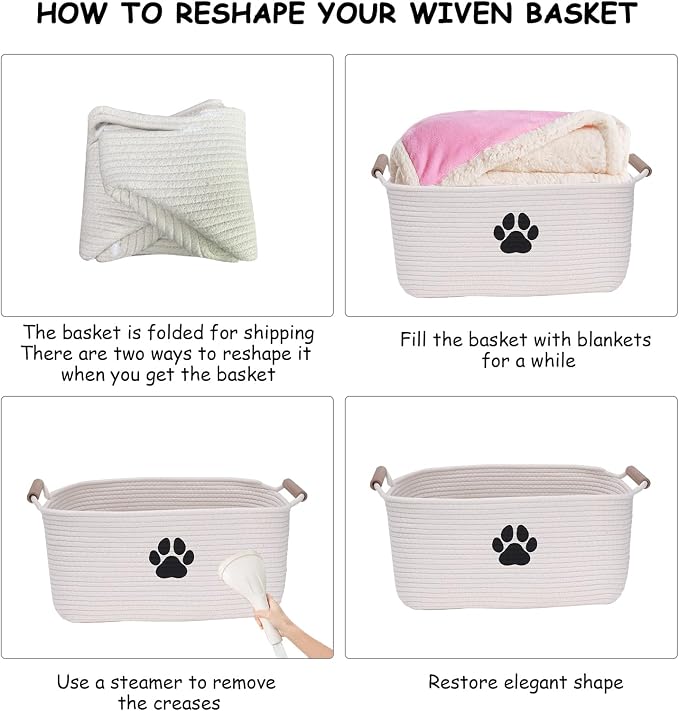 Geyecete dog toy basket Cotton Rope dog toy box with wood handle pet toy bin Blanket Storage Basket Decorative Clothes Hamper Basket Large Baskets - Image 6