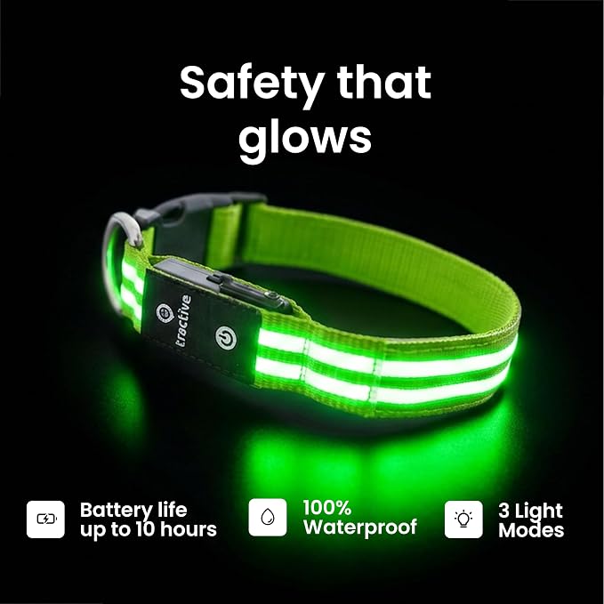 Tractive LED Light Up Dog Collar USB Rechargeable Waterproof (Green) - Image 3