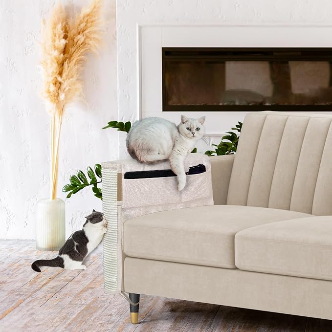 Cat Scratch Sofa Protector,27.6”L*19.6“W Cat Scratch Furniture Protector Pad Couch Arm Sheild with Natural Sisal for Protecting Couch Sofa Chair Furniture（Beige/Right Handed - Image 7