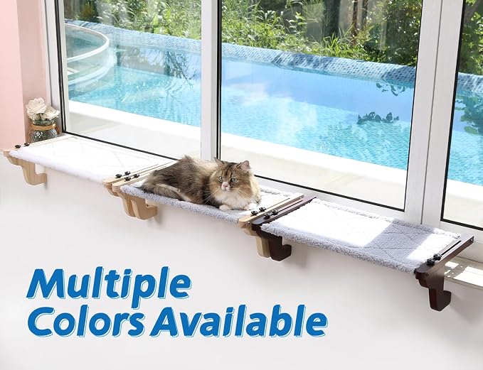 Zakkart Easy Seat Cat Perch for Window Sill - Hammock Design w/Premium Wood & Robust Metal Frame - Cat Window Seat for Large Cats and Kittens (Dark Stained Wood w/Gray Bed, Large (26''W x 14''D)) - Image 4