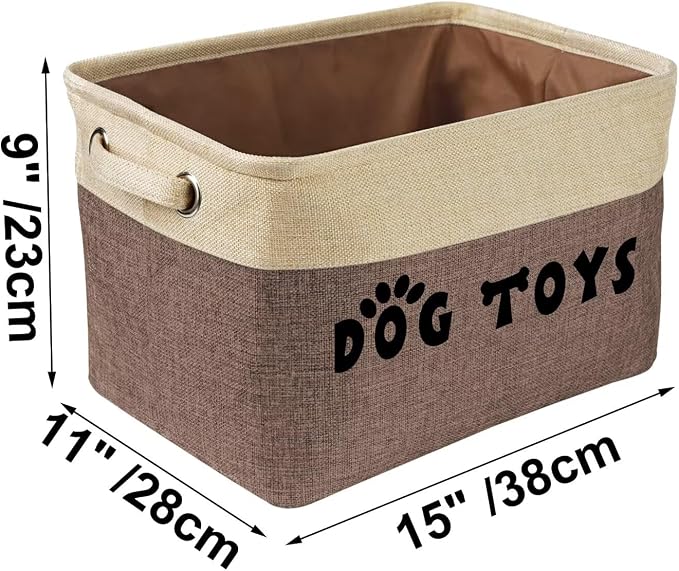 PET ARTIST Dog Toy Basket, Large Collapsible, Brown-1, M: 15"x11"x9" | Dog Toy Bin Box, Comfortable Handles, Large Pet Toy Storage Organizer, For Accessories, Toys, Coat & Clothing, Blanket Leash - Image 3