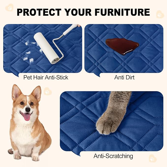 Smiry Reversible Waterproof Pet Couch Covers for Sofa | Washable Dog Couch Sofa Covers, Water Resistant Furniture Protector Slipcover, Geometric (30"x53", Navy/Blue) - Image 4