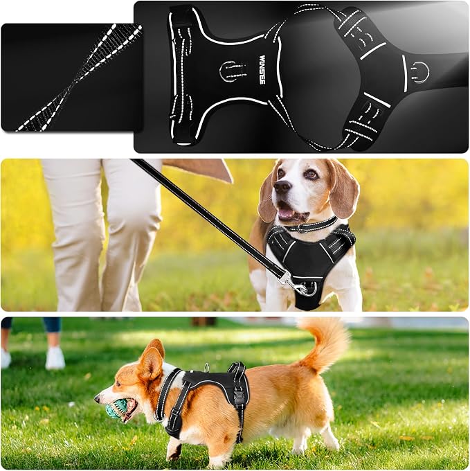 Dog Harness No Pull, Pet Harnesses with Dog Collar, Adjustable Reflective Oxford Outdoor Vest, Front/Back Leash Clips for Small, Medium, Large, Extra Large Dogs, Easy Control Handle for Walking - Image 3