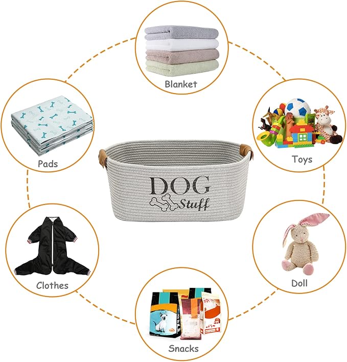 Geyecete Square Dog toy basket storage Cotton Rope Storage Basket Pet/Pet Toy And Accessory Storage Bin Doy Toy Box-Gray - Image 3