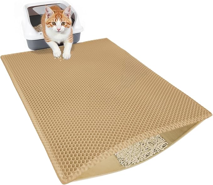 Cat Litter Trapping Mat, Double Layer Waterproof Proof Litter Box mat, Non-Slip Design, Easy to Clean, Beige Cat Box Mat 29.9'' x 24''Inch by Unknown