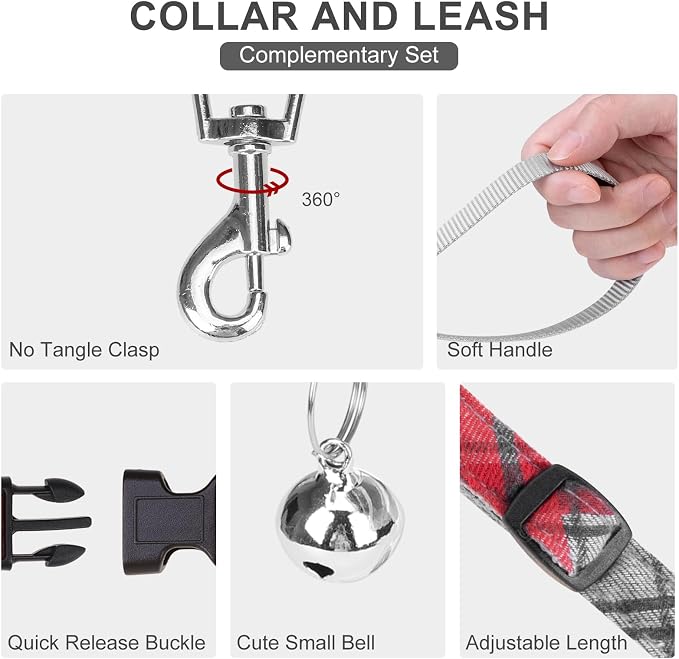 Classic Plaid Puppy Harness - Small Dog Harness and Leash Set - Dog Collar and Leash Set with AirTag Holder, Soft Padded Step in Dog Vest Harness No Pull Reflective for Outdoor, Grey M - Image 3