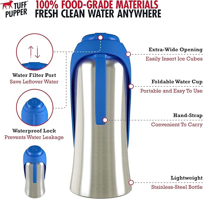 PupFlask Large Dog Water Bottle, Portable Stainless Steel Travel Bowl | 27 or 40 oz Leak-Proof Drink Dispenser with Built-In Cup and Carry Strap for Walking, Hiking and Travel; For All Dog Breeds - Image 5