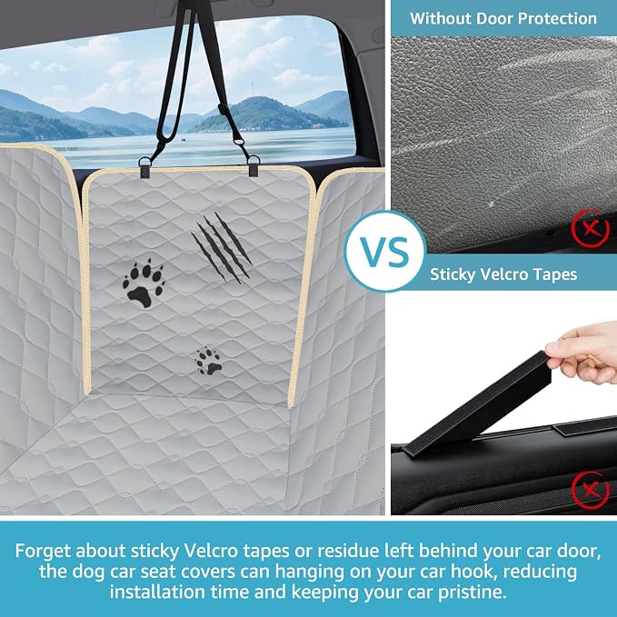 Lassie Dog Car Seat Covers for Back Seat with 2 Seat Belts, Universal Fit | Triple-Layer Waterproof Armor,Premium Visual Mesh Window,Non-Toxic Anti Slide Silicone Base,Rugged Protection,Easy Removal - Image 3