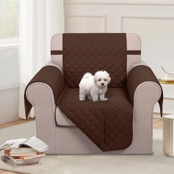 U-NICE HOME Reversible Recliner Chair Covers, Brown | 23''Armchair Cover for dogs Washable, Pet Friendly, Elastic Straps, Water Repellent, Diamond Quilted - Image 2