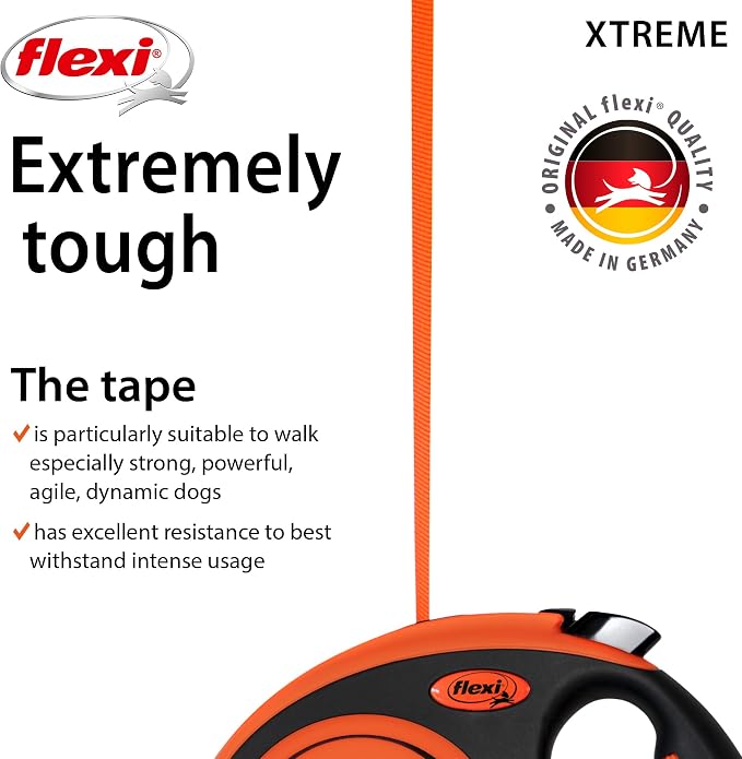 FLEXI® Xtreme Tape Retractable Dog Leash, Medium, 16 ft - Orange/Black | German engineered, original flexi leash, durable quality for dogs up to 77 lbs, tangle-free, walking, reliable brake system - Image 3