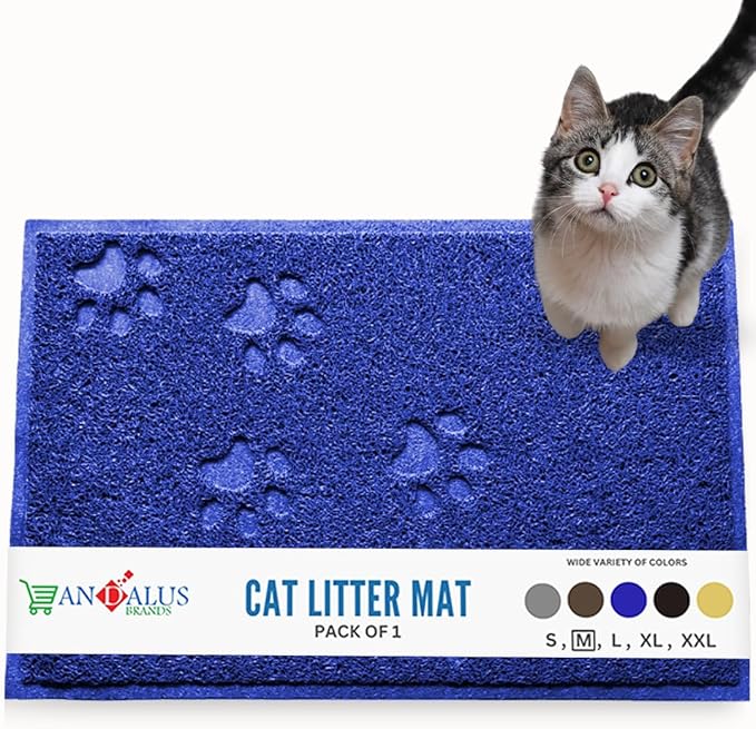 Andalus Medium Cat Litter Mat, Pack of 1 - Waterproof, Non-Slip & Easy to Clean Cat Litter Box Mat for Extra Efficient Pet Litter-Trapping, Blue (23.5” X 15.75”) by AndalusBrand
