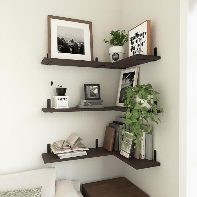 Wood Floating Shelves Set of 6, Shelves for Wall Decor, Farmhouse Shelf for Bedroom, Bathroom Storage Shelves, Book Shelves for Living Room, Dark Brown - Image 5