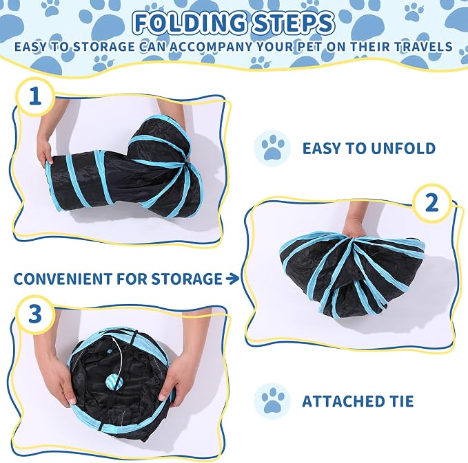 Pet Cat Tunnel, T-3 Way Tunnels for Indoor Cats, Collapsible Pet Tunnel for Kitten, Puppy, Rabbit, 25cm-Wide Tunnels, Durable & Breathable, with Peek Hole Toy Ball - Image 7