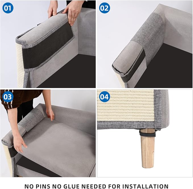 Cat Scratch Couch Protector with Natural Sisal for Protecting Couch Sofa Chair Furniture,Couch Protector from Cat Claws 23.6" L*19.7" W(Light Grey/Right Hand) - Image 6