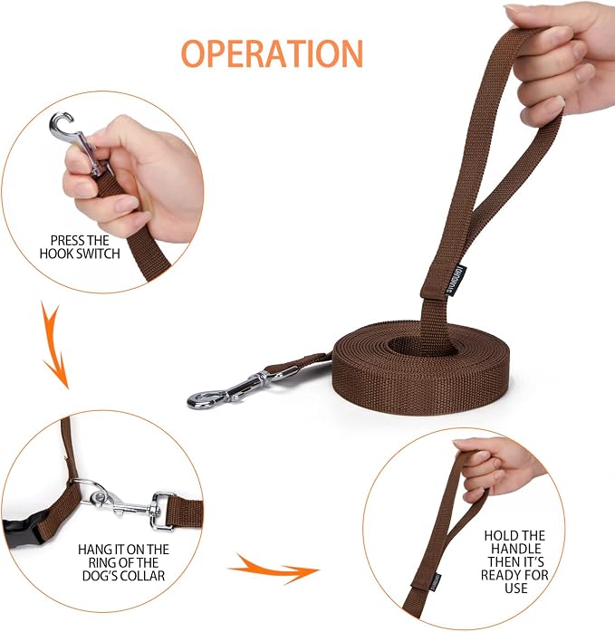Strong Durable Nylon Dog Training Leash, 1 Inch Wide Traction Rope, 6 ft 10ft 15ft Long, for Small and Medium Dog (Brown, 15 Feet) - Image 5