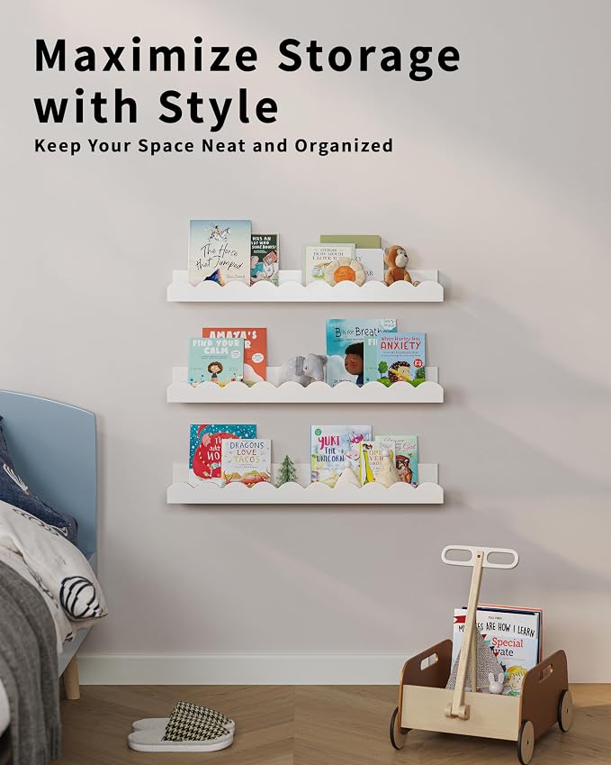 G&W Gruwald Nursery Book Shelves, Set of 3, Nursery Decor for Baby and Toddler, Scalloped Shelves, Book Shelf for Kids Rooms, Wall Book Shelf for Bedroom Kids - Image 6