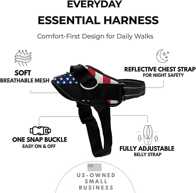 ShawnCo Essential Dog Harness, No-Pull Pet Vest (Stars and Stripes,S) | 3 Leash Clips, Easy On, No-Choke, Reflective, Adjustable Fit, Padded Comfort, Control Handle, For Small, Medium & Large Dogs - Image 2